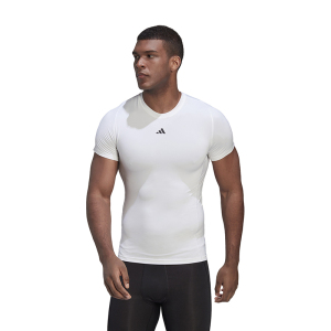 adidas 纯色Logo圆领套头修身短袖T恤 男款 白色 HK2335