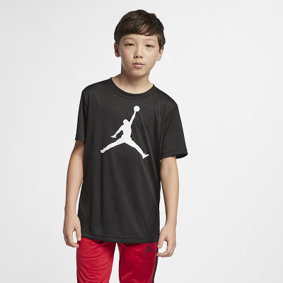 耐克Jordan童装 圆领套头Logo印花休闲短袖T恤 男童 黑色 HA2543-023