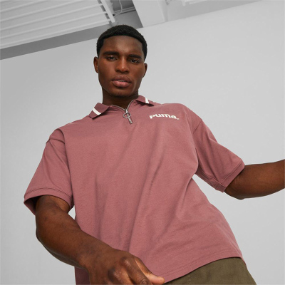 PUMA 品牌Logo印花拉链短袖Polo衫 男款 紫罗兰色 622541-49