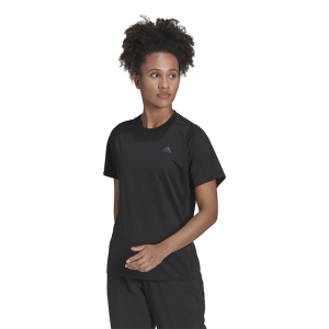 adidas 跑步运动Logo圆领短袖T恤 女款 黑色 H57742