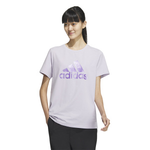 adidas Logo字母印花运动休闲短袖T恤 女款 淡紫色 HY2877