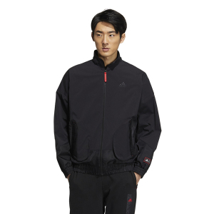adidas CNY新年款 Cm Com Wv Jkt 纯色Logo标识运动休闲立领夹克外套 男款 黑色 HZ3037
