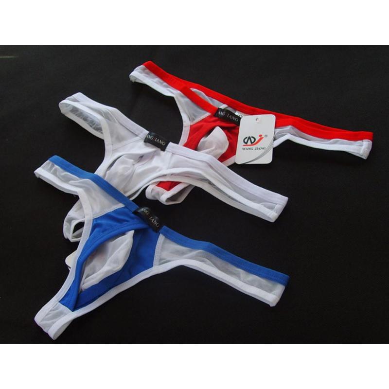 湛蓝内衣 男士丁字裤 网纱透明内裤t裤 低腰吊环透视t