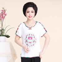 妈妈装夏装套装夏季中老年女装两件套棉麻短袖