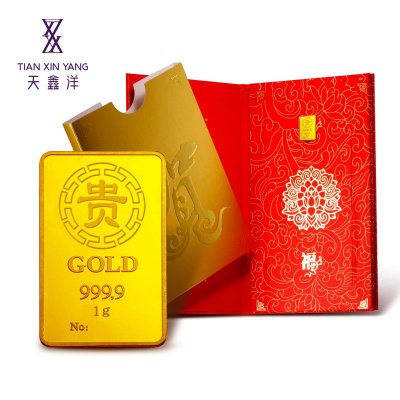 天鑫洋 足金黄金9999 收藏投资金条 红包包装贵字金条1克