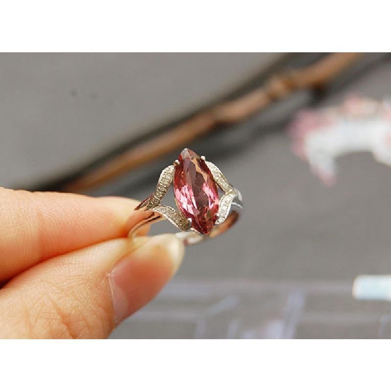 天生珠宝6758优雅粉紫色马眼18k金天然碧玺戒指14号12年诚信老店信誉