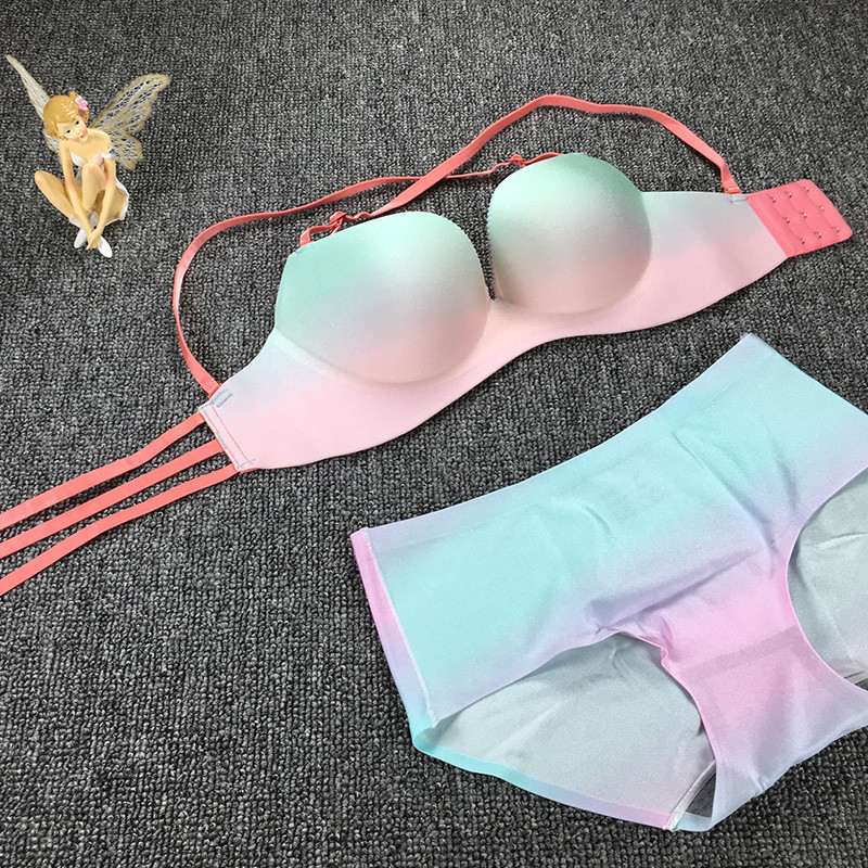 交叉美背少女一片式渐变美背小胸女士内衣聚拢调整型胸罩