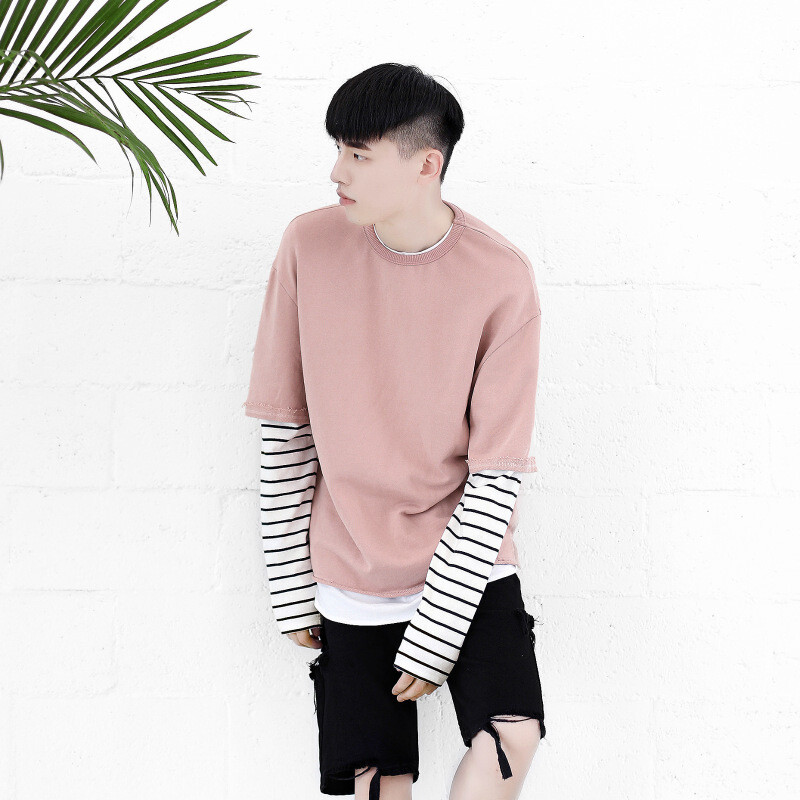 有衣有靠粉色拼接秋季情侣卫衣男韩版学生宽松