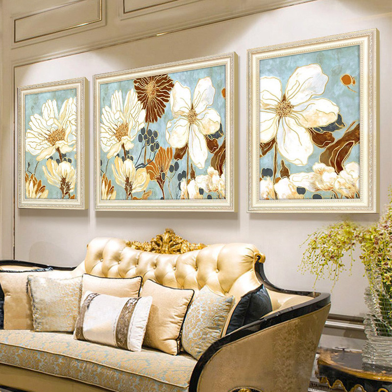 美式客厅装饰画吉象到家三联沙发背景墙画欧式