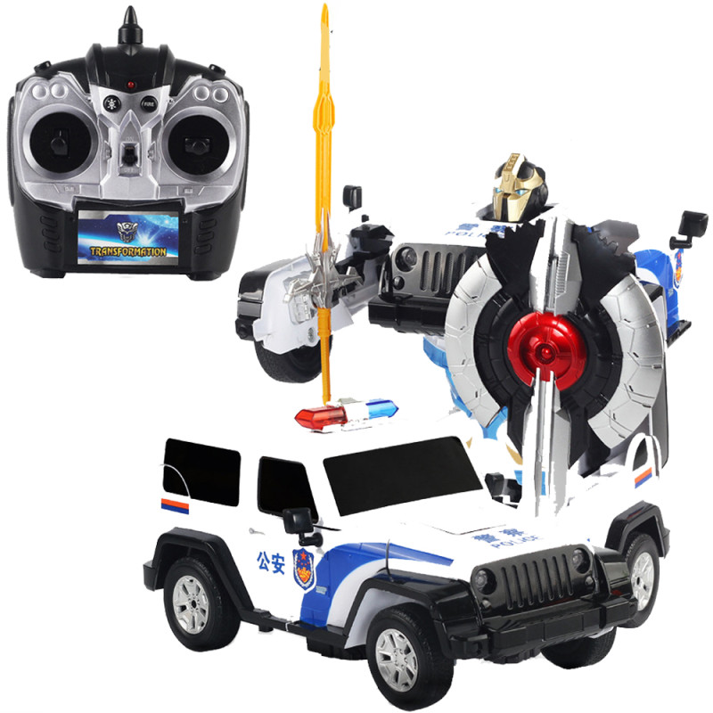 变形战车人宝马牧马人玩具警车 一键变形金刚机器人 儿童电动玩具车