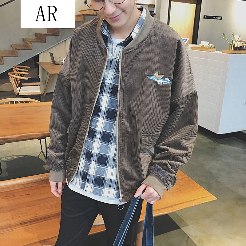 AR日系文艺宽松灯芯绒衣服外套男潮流韩版上