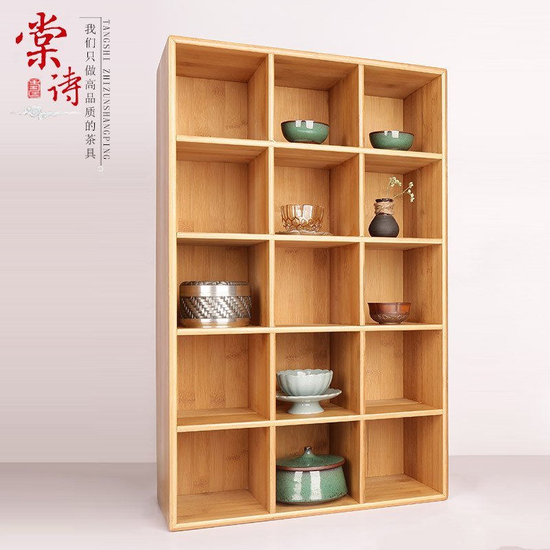棠诗茶具博古架子茶杯柜茶壶收纳柜茶杯架竹制茶具架功夫茶杯架 9格