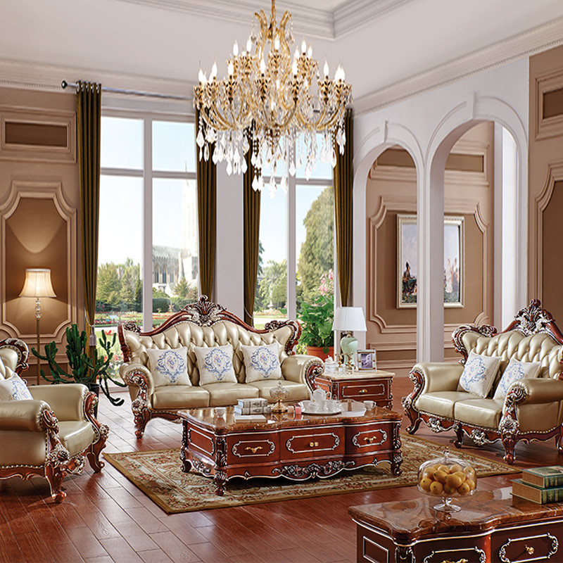 永旭家具 欧式沙发欧式新古典沙发实木沙发 欧式真皮沙发组合622
