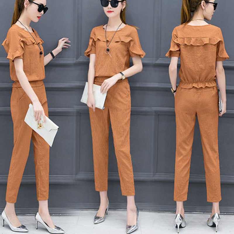 2017韩版新款夏装女装短袖休闲气质两件套潮洋气套装时尚套装女夏短袖