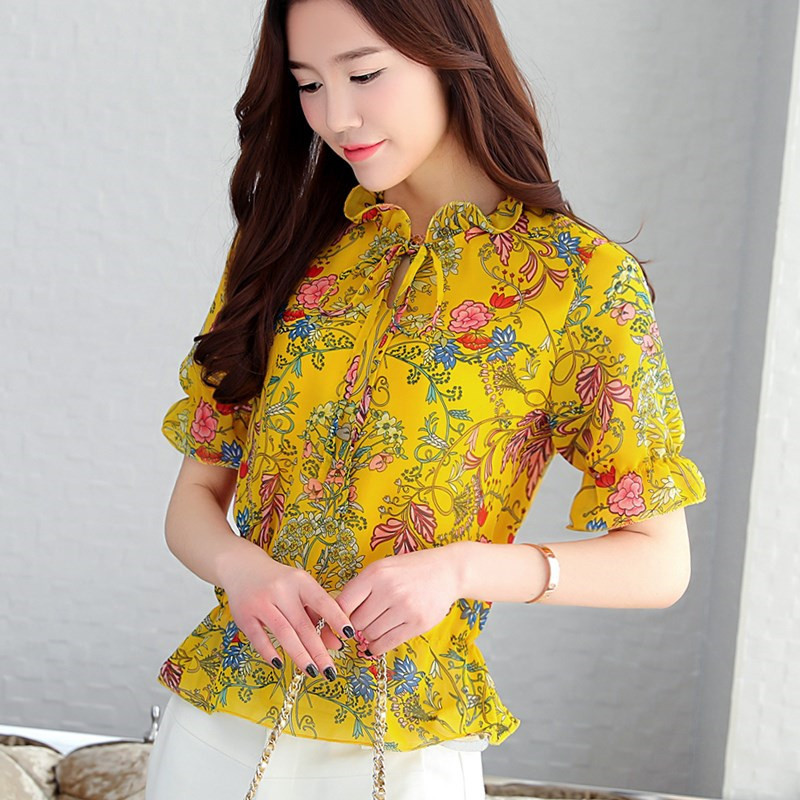 魅言魅语2017雪纺衫短袖2017春装新款时尚碎