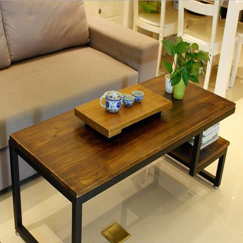 美式工业风铁艺实木茶几loft复古客厅小茶桌长方形茶几会议桌
