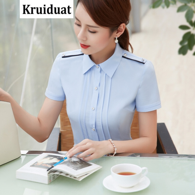 Kruidvat夏装新款职业装女式白衬衣短袖修身显