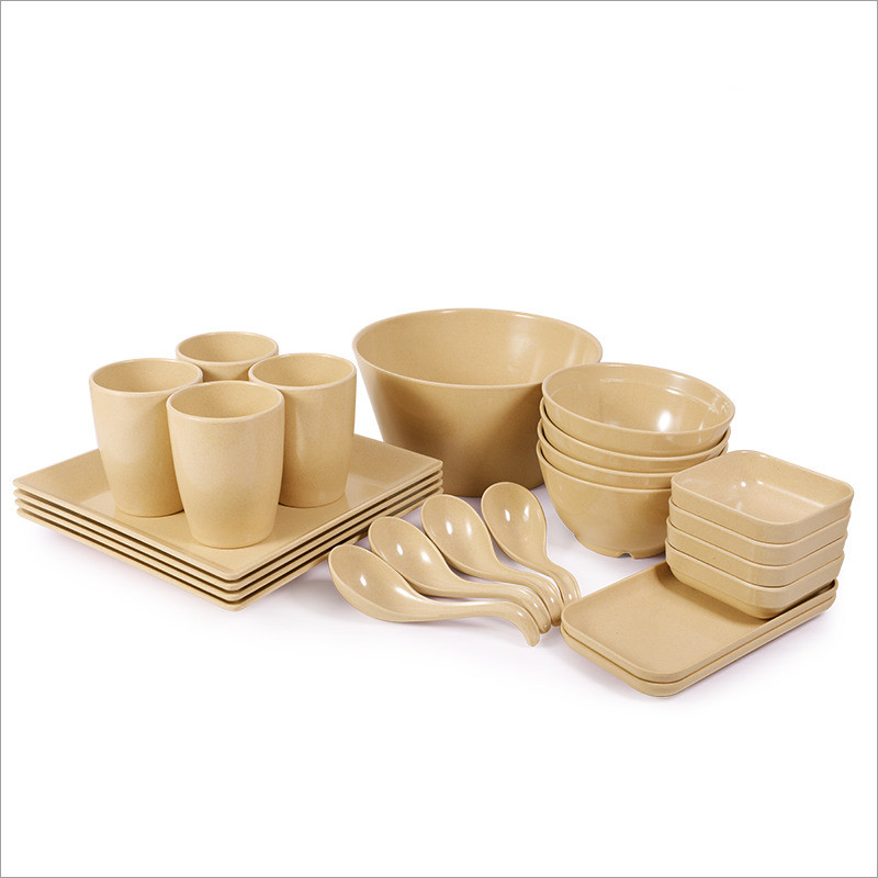 玉米 稻壳环保饭碗碟套装家用菜盘子吃饭汤勺中式餐具
