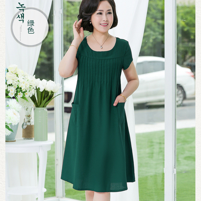 中老年女装棉麻连衣裙夏加肥加大码200斤宽松
