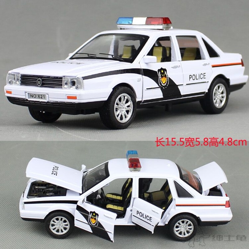 模型之家万宝1:32上海大众桑塔纳车模 普桑合金警车玩具 回力声光 六