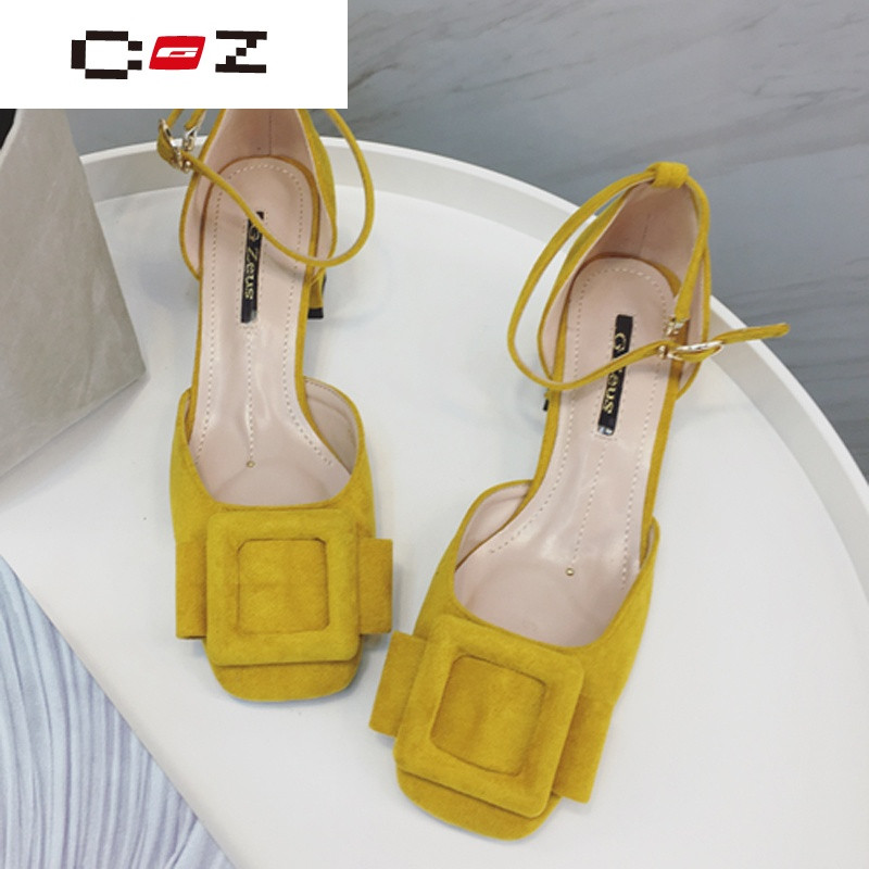 CZ潮流品牌2017春季舒适低跟女鞋 方头纯色绒