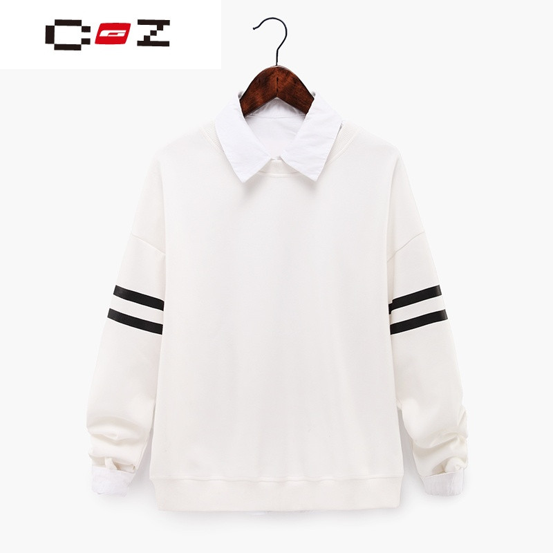CZ潮流品牌韩版纯色卫衣女前短后长宽松纯棉