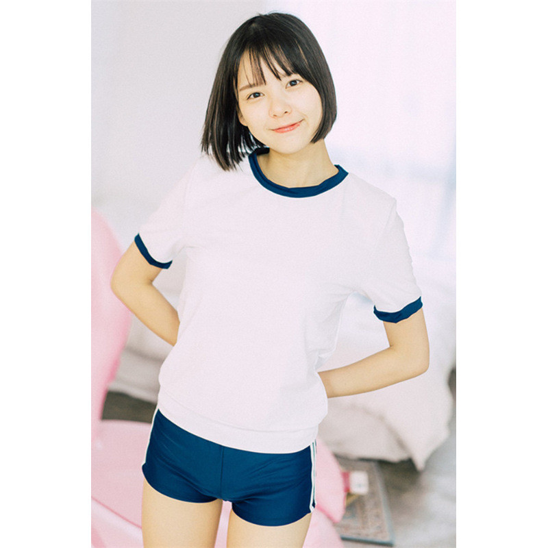 纯色学生泳衣甜美少女修身显瘦钢托聚拢运动分体保守平角裤游泳装