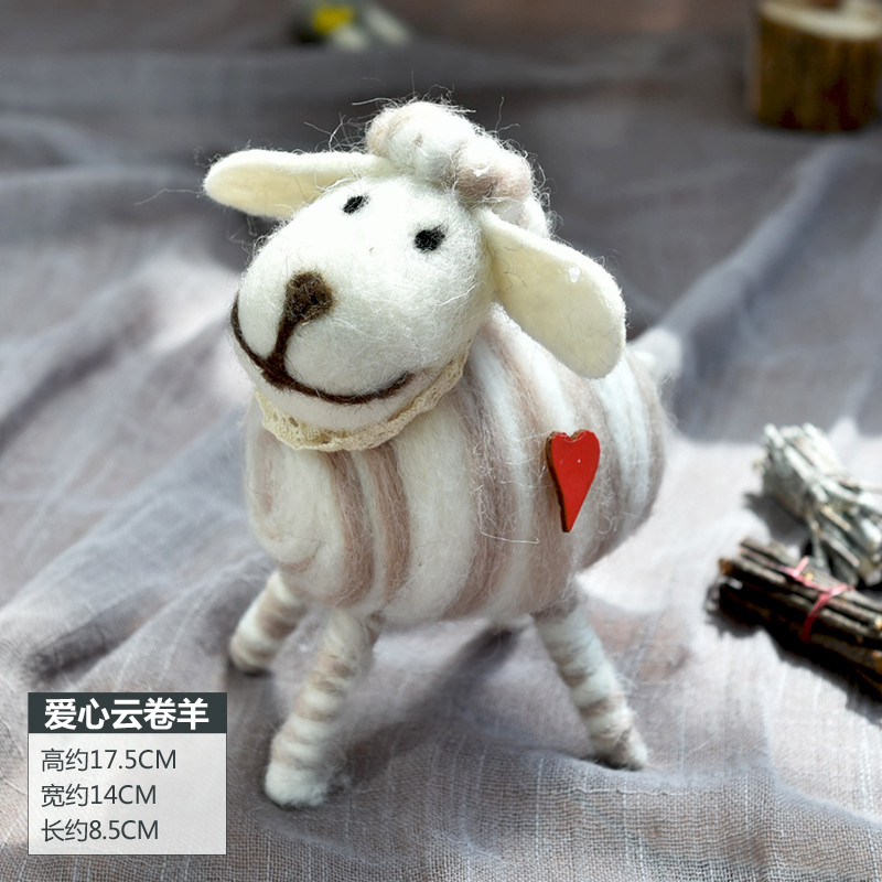儿童房卧室桌面装饰品可爱羊羊手工艺品羊毛毡简约欧式摆件-毛毡甜心