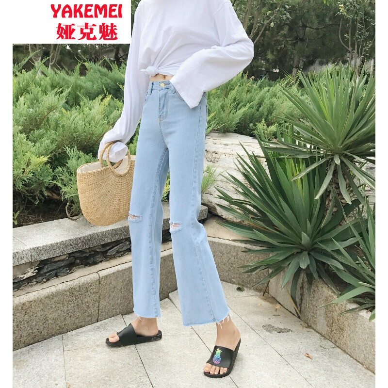 破洞牛仔裤2017秋冬季新款复古潮流高腰修身