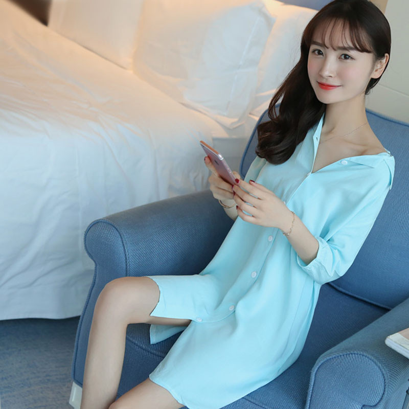 新款衬衣女睡衣白物品情趣风男友睡裙情趣v衬衣韩版性感中长款家居服夏使用方法衬衫酒店纯棉图片