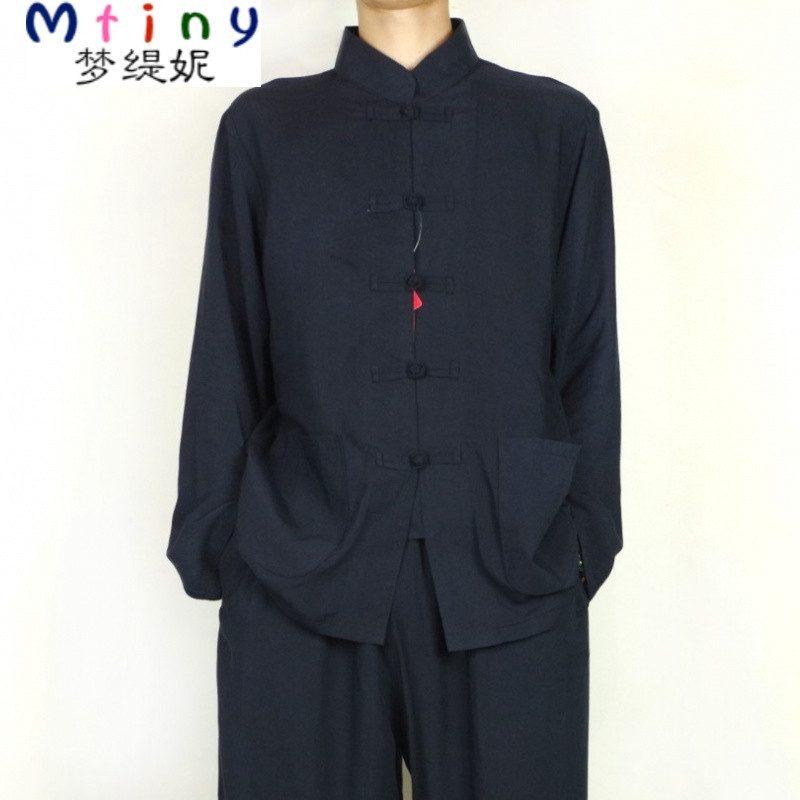 mtiny绵绸长袖中老年人男装夏季装 男士唐装中式汉服太极晨练功服上衣