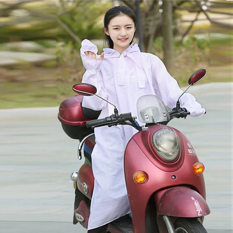 818款电动车防晒衣服纯棉夏季长袖全身防晒骑车防紫外线披肩带帽女长