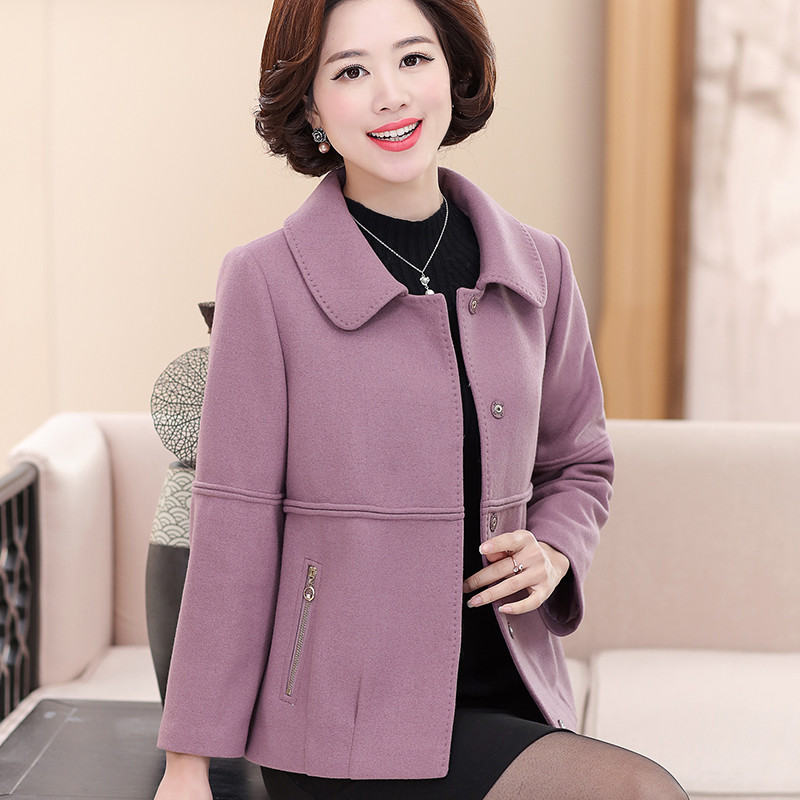 娉语妈妈装春装外套2018春季新款40-50岁短款上衣中老年女毛呢外套薄
