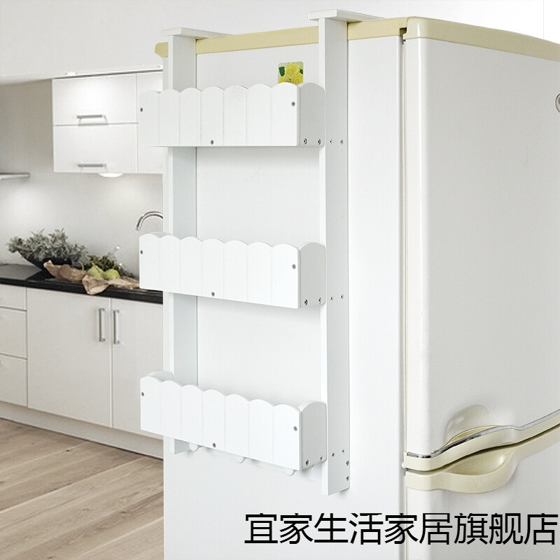新款简约创意木质厨房置物架冰箱侧壁挂架多功能调味品收纳架冰箱挂架