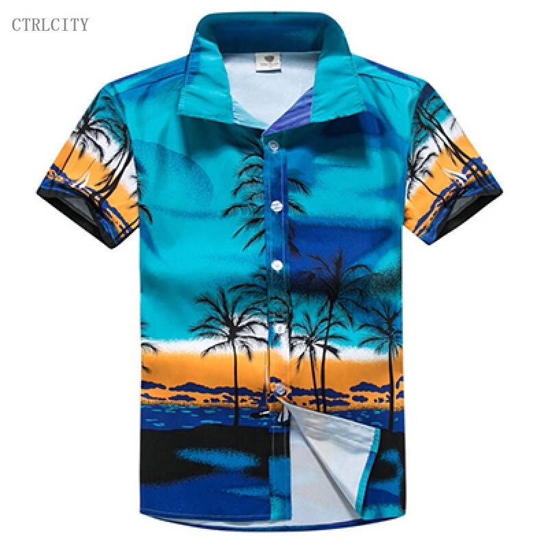 CTRLCITY男夏短袖花衬衣三亚旅游休闲大码衬