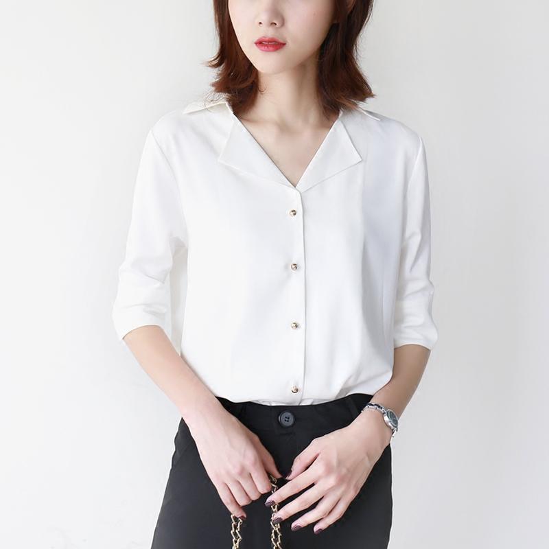 领衬衫女夏短袖白色衬衣雪纺衫宽松显瘦气质上衣 芝顿女士衬衫【价格