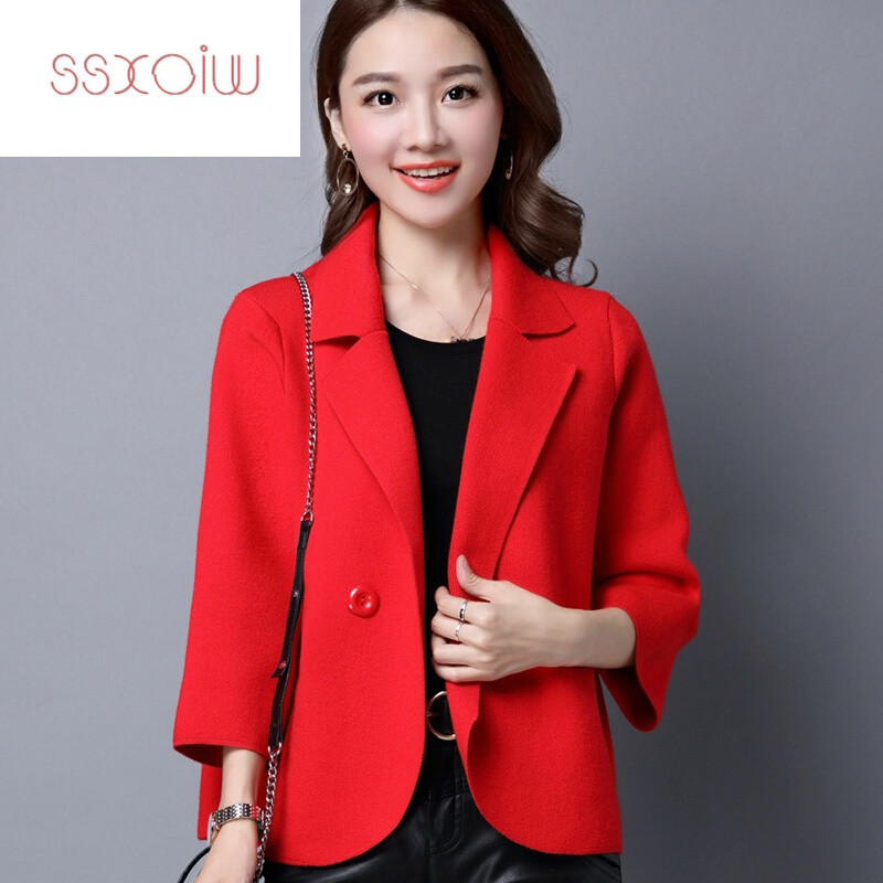 SSXOIW针织开衫女短款七分袖韩版宽松百搭小