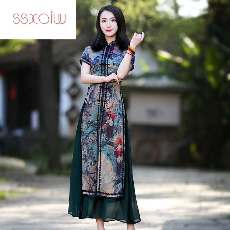 SSXOIW2017夏季复古旗袍连衣裙中国风改良