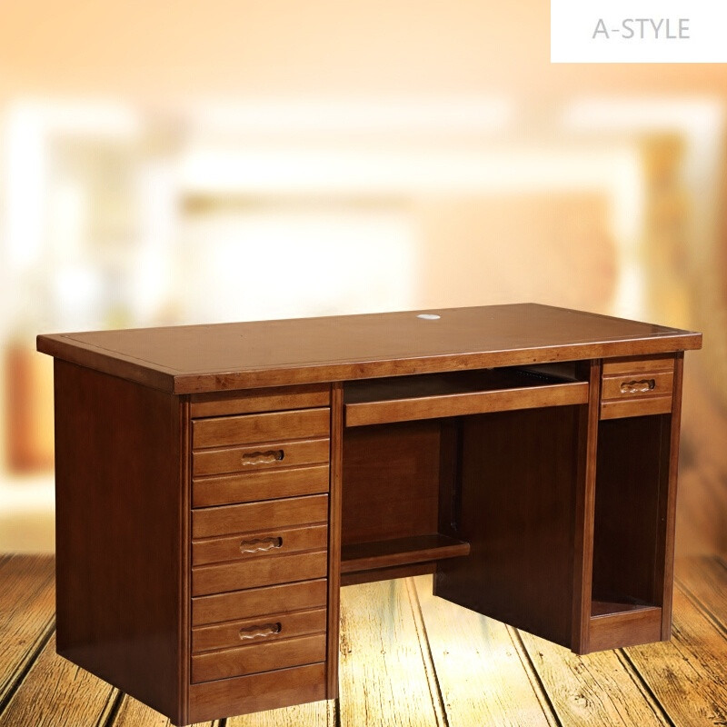 a-style实木电脑桌台式家用办公桌带书架橡木中式连体