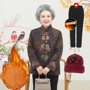 迪鲁奥(DILUAO)奶奶装秋冬装加绒外套60-70岁老人衣服大码老年妈妈装品牌女装