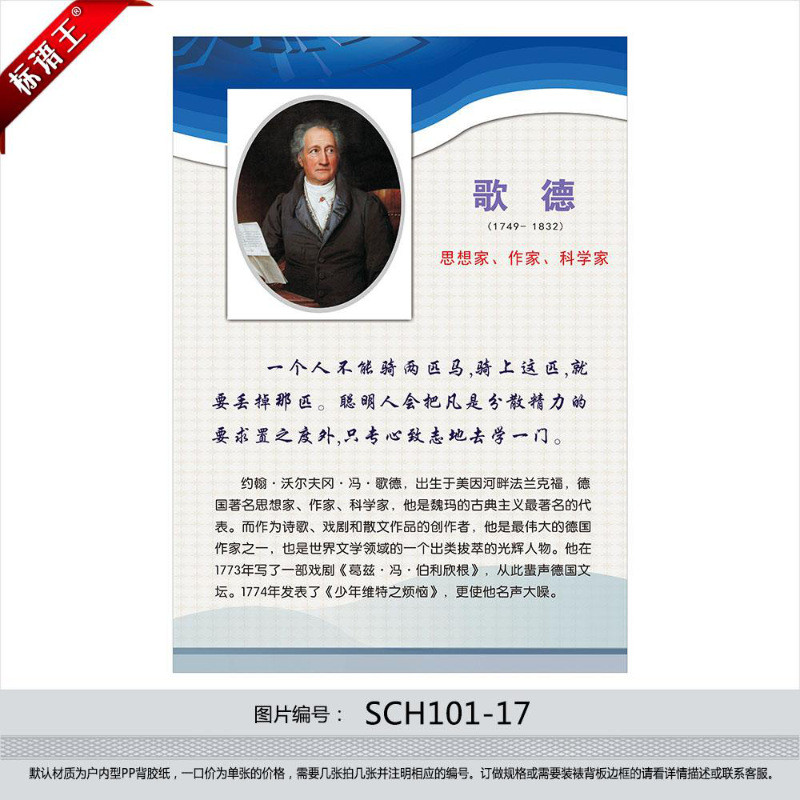 名人名言挂图教室布置,作家头像文学家简介歌德贴画sch101-17