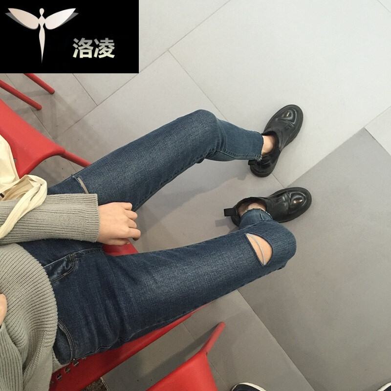 大小2017个性随意割破撕边牛仔裤紧身裤女小