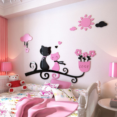 墙贴爱情猫咪幼儿园儿童房卧室客厅沙发背景墙装饰贴画壁画装饰画 黑
