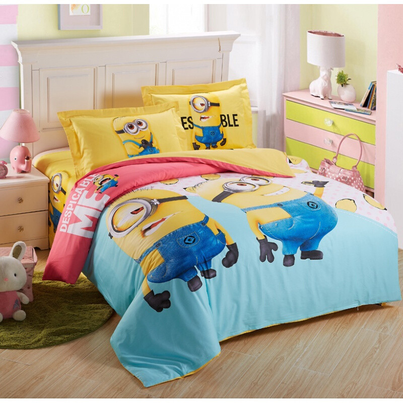 小黄人床上四件套纯棉儿童被套床单卡通全棉三