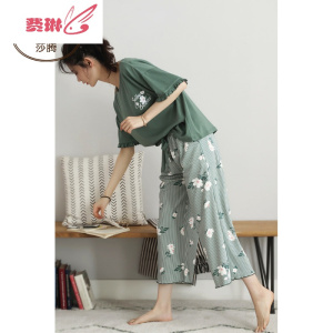 睡衣女士春季薄款学生韩版棉服两件套装 费琳