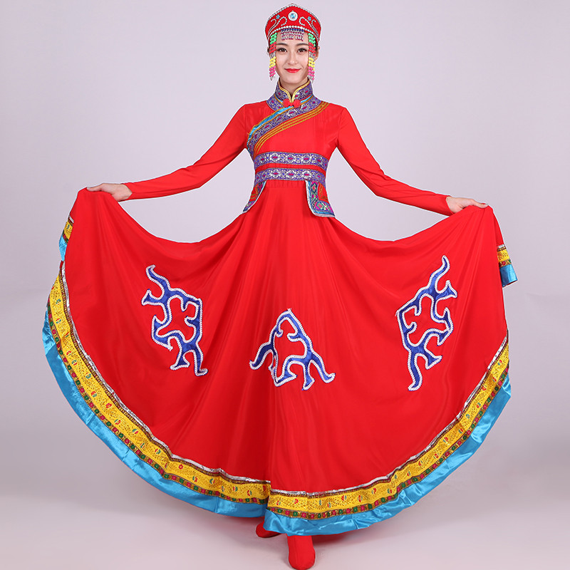 蒙古族服装女蒙古袍少数民族_乐乐简笔画