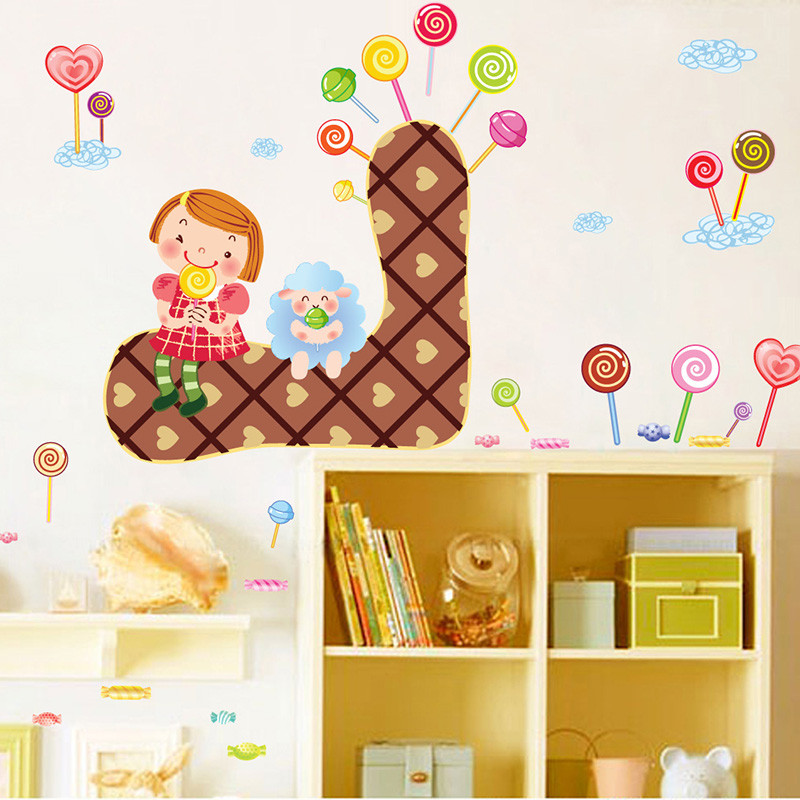 卡通彩色可爱儿童房间幼儿园教室可移除墙贴纸棒棒糖的滋味贴画q
