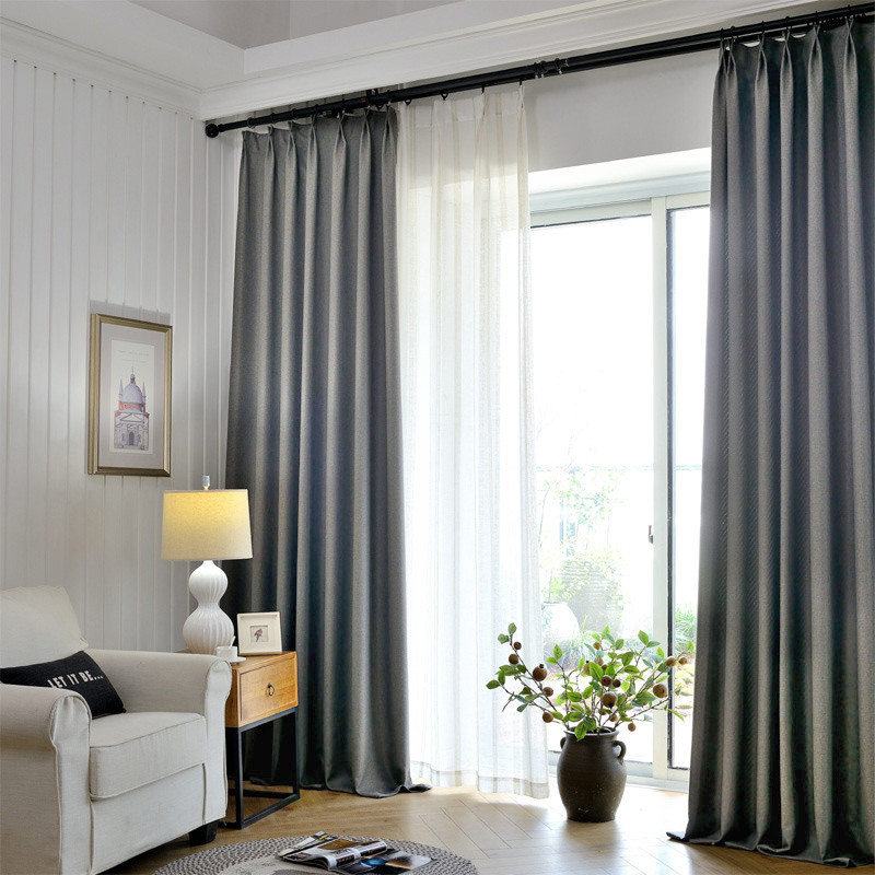 现代简约纯色遮光窗帘成品棉麻客厅定制大气卧室落地窗加厚灰