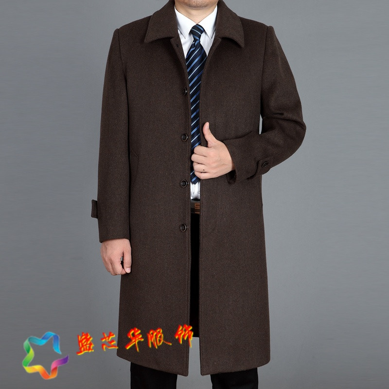 秋冬款男装长款毛呢大衣中老年宽松休闲爸爸装男士呢子大衣外套厚