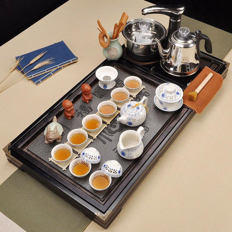 紫砂茶具套装家用功夫茶具四合一电磁炉茶台茶道实木茶盘多色多款生活